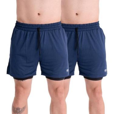 Imagem de 2 Shorts Academia Masculino 2em1 Dryfit com ProteçãoUV Bolso Oculto Be