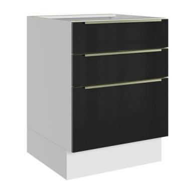 Imagem de Balcão De Cozinha 60 Cm 3 Gavetas (sem Tampo) Branco/preto Lux Madesa 
