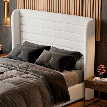 Imagem de Cabeceira Estofada Para Cama Box King Sasha 195cm Moderna Bouclê Branco - Desk Design