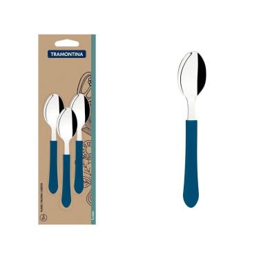 Imagem de Conjunto de Colheres de Chá Tramontina Leme com Lâminas em Aço Inox e Cabos de Polipropileno Azul Oceano 3 peças Tramontina