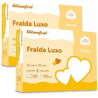 Imagem de Kit 10 Fraldas de Pano Tecido Duplo 100% Algodão Extra Absorção 70cm x 70cm Incomfral 