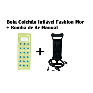 Imagem de Kit Boia Colchão Inflável Fashion Verde + Bomba De Ar Manual - Mor