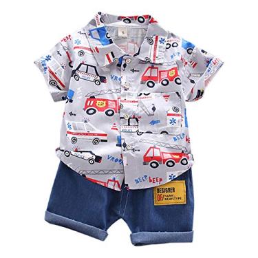 Imagem de Conjunto de roupas para bebês meninos tops + shorts camiseta desenho animado 1-4 anos verão meninos crianças 2 peças roupas, Cinza, 80=S