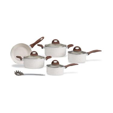 Imagem de Jogo de Panelas Antiaderente Brinox Indução Granada Vanilla 5 Peças + Pegador de Massa