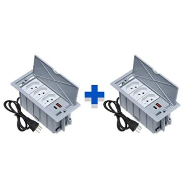 Imagem de Kit 2 Caixas De Tomadas 4 Blocos 3 Tomadas 20A 2USB 1 Tipo C COR:CINZA