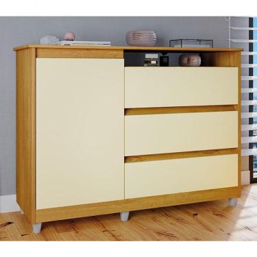 Imagem de Cômoda Quarto Sky Com 3 Gavetas 1 Porta Mel/Perola