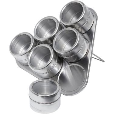 Imagem de Conjunto Com 6 Porta Temperos De Aço Inox Com Suporte Imantado - Bon Gourmet