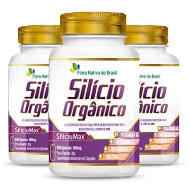 Imagem de Kit Silício SiliciuMax® com Vitaminas A, C, E + Biotina 500mg 3x 60 Capsulas - Flora Nativa