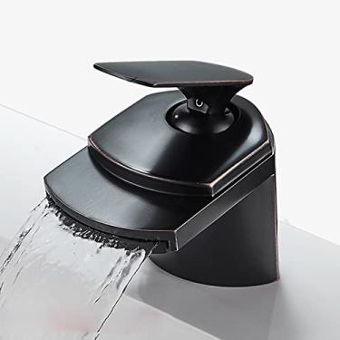 Imagem de Toda a bacia de cobre torneira do banheiro vidro cachoeira arte deck montado torneira quente e fria lavatório jardim ao ar livre único furo, preto