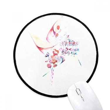 Imagem de Mouse pad Carousel Windmill Lollipop pintura aquarela mesa escritório tapete redondo para computador