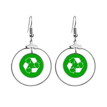 Imagem de Brinco quadrado verde reciclável com marcação de aviso, argola pendurada, joia circular