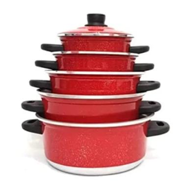 Imagem de Jogo De Panelas Caçarola 5 Peças Em Alumínio Vermelho / Red