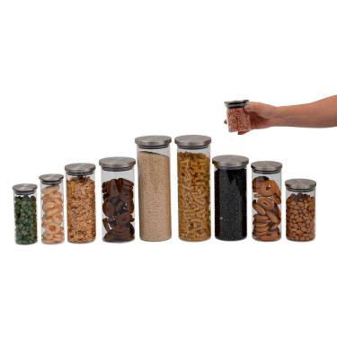 Imagem de Kit pote de vidro com tampa de inox redondo 10 pçs - Oikos