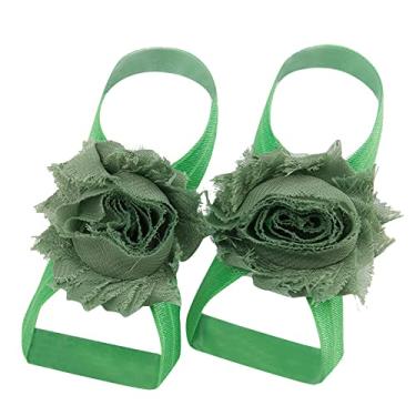 Imagem de Sandálias para meninas pequenas tamanho 13 22 pares de sandálias lisas de chiffon flor descalço pés bebê menina slide sandálias, M, One Size