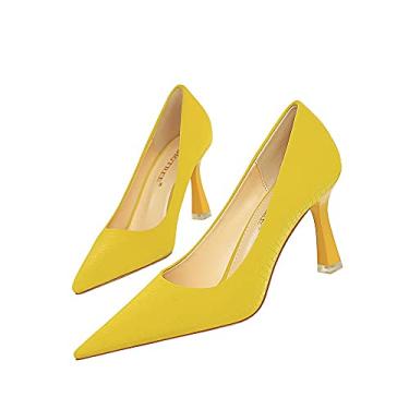Imagem de YGJKLIS Sapatos femininos sexy moda escritório senhoras 8 cm padrão de pedra sapatos de dança latina desempenho de salão sapatos de dança latina, Amarelo, 5