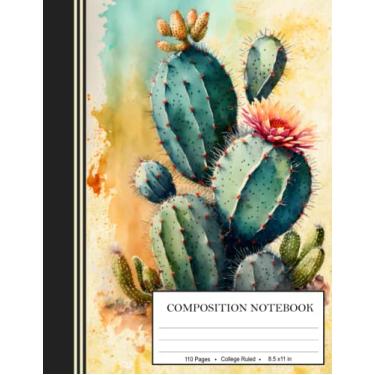 Imagem de Caderno de composição pautado na faculdade: Livro de exercícios forrado com design de cacto | Perfeito para escola e faculdade | Útil para crianças, adolescentes e adultos | 110 folhas - 21 x 27 cm