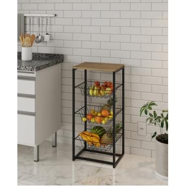 Imagem de Fruteira Grécia Tampo Madeira Mdp Canela Base de Ferro Preto