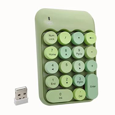 Imagem de Seaciyan Teclado numérico sem fio, ergonômico, fofo, colorido, retro, numérico, portátil, teclado externo sem fio de 2,4 G para computador, laptop (verde)