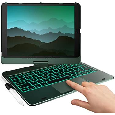 Imagem de typecase Touchpad iPad 8ª geração capa com teclado para iPad 8ª geração de 10,2 polegadas, 7ª geração, Air 3, Pro 10,5-10, capa fina protetora 360° com suporte para Apple Pencil (verde escuro)