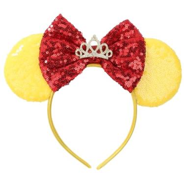 Imagem de RAZKO Faixa de cabeça brilhante Minnie Ears – laço amarelo-vermelho – tamanho único – faixa de cabelo ou orelhas da Minnie para festa, viagem à Disney, cosplay, meninas adolescentes