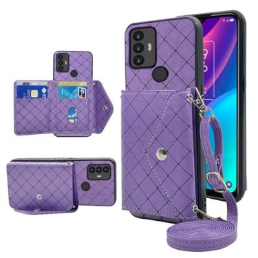 Imagem de Furiet Capa carteira compatível com TCL 30 SE com alça de ombro transversal e suporte de couro para cartão de crédito, acessórios para celular para TCLSE5G SE5G Roxo