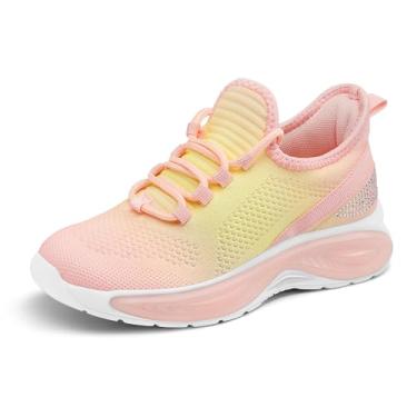 Imagem de RUNSIDE Tênis de corrida para meninas, leve, com cadarço, respirável, para crianças, crianças pequenas e grandes, Rosa dégradé, 15