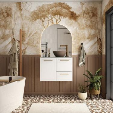 Imagem de Gabinete para Banheiro em Aço com Tampo de Vidro Branco