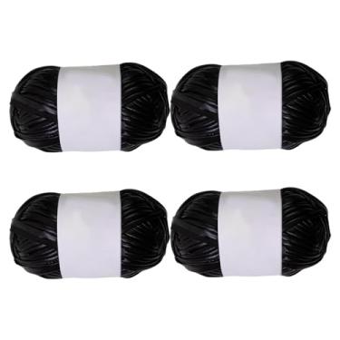 Imagem de UGPLM 4x Fios metálicos para camisetas, fios para bolsas de crochê, projetos de crochê, fios grossos, fios de poliéster brilhantes, fios de malha para, Preto
