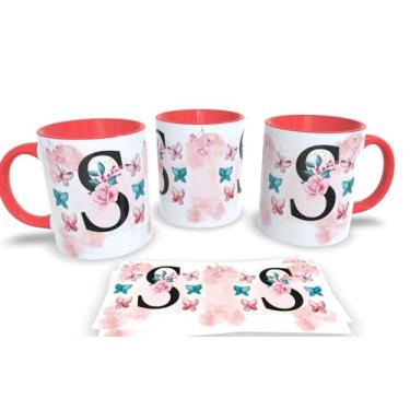 Imagem de Caneca Vermelha de Porcelana Personalizadas Alfabeto iniciais Nomes (S)