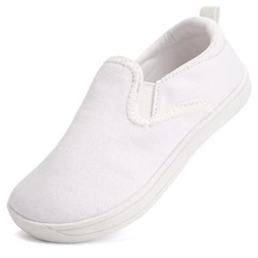 Imagem de WateLves Tênis infantil para crianças pequenas, largo, descalço, para meninos e meninas, minimalista, sem cadarço, de lona, ajuste natural com sola sem queda, Dq437/branco, 11 Wide Little Kid