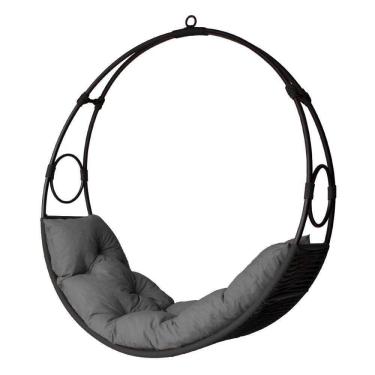 Imagem de Cadeira De Balanço Lua Suspenso Em Corda Náutica Preto/cinza