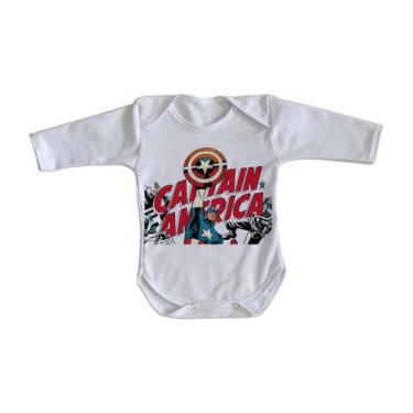 Imagem de body nenê criança roupa bebê manga longa Capitão América  Super Herói 