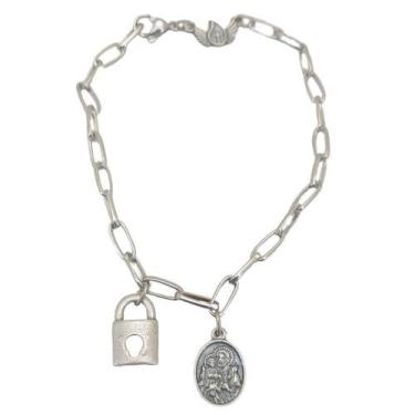 Imagem de Pulseira Cadeia da Consagração Com Medalha de São José em Inox - Com F