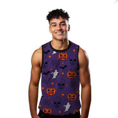 Imagem de Camiseta Algodão Regata Verão Estilo Moda Praia Halloween Morcego Teia