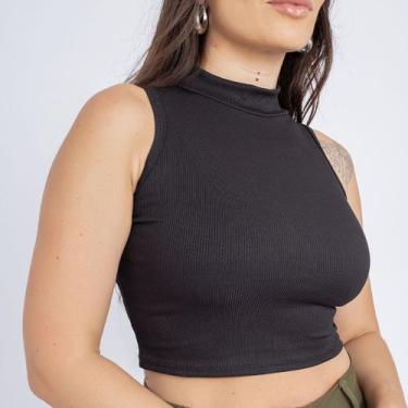 Imagem de Cropped Top Feminino Casual Gola Alta Canelado Verão Premium - Swiss B