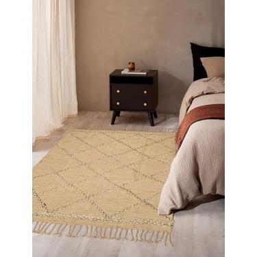 Imagem de Hausattire Tapete de área boho de juta 1,2 m x 1,8 m - marrom natural, tapete geométrico de diamante grande antiderrapante para sala de estar, cozinha, chão do quarto | Tapetes decorativos de tecido
