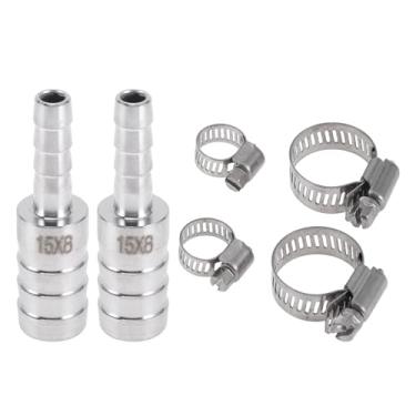 Imagem de VekAuto 1 conjunto de acessórios de farpa de mangueira 19/81 cm x 5/40.6 cm redutor de emenda para ar, água, óleo, gás, combustível, aço inoxidável, tom prateado com braçadeiras