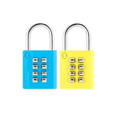 Imagem de Zarker XB35 Cadeado de combinação de botão de pressão de 8 dígitos, mecanismo de bloqueio de 4 dígitos, (pacote com 2, azul, amarelo)