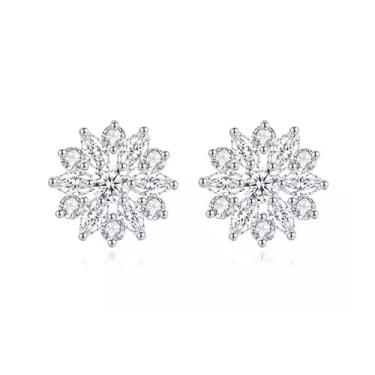 Imagem de Brincos de flor de sol de zircão, laço de nó, brincos de pedras grandes, brincos de zircão, brincos de diamante, Latão, Zircônia cúbica