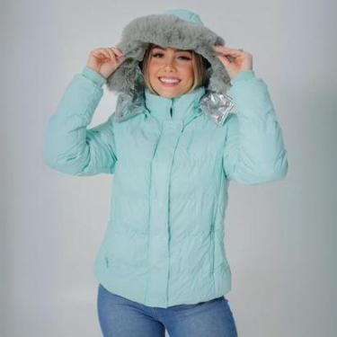 Imagem de Jaqueta Nylon Puffer Forrada Impermeável Capuz Com Pelinho Feminina-Feminino