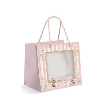 Imagem de Sacola Premium Para Caixa Meio Ovo Com Visor - Doce Páscoa - 30x26x14c