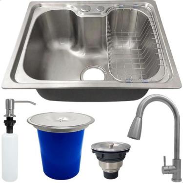 Imagem de Kit Cozinha Cuba Gourmet Inox 304 50x40 Torneira Alta Monocomando Lixe