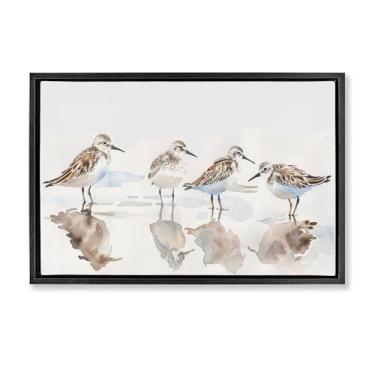 Imagem de Stupell Industries Sandpipers Shore Reflection Black Floater Framed Canvas Wall Art Design by Petal Prints Design, 78 x 53 cm