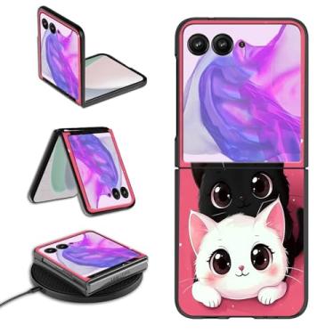 Imagem de GYSYSQSH Capa para celular Motorola Moto Razr 2025/2024 para mulheres e homens, fina, rígida, fina, leve, carregamento sem fio, proteção à prova de choque, capa flip para Moto Razr 60/50, Hello Cat