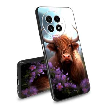 Imagem de BEOTIWAD Capa TPU para OnePlus 13 5G vaca com tema de flores roxas capa de telefone ultrafina macia preta TPU à prova de choque capa de proteção para OnePlus 13 5G