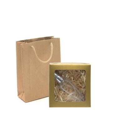 Imagem de Kit Embalagens para presente Caixa 12x12x4 + Sacola de Papel Kraft - M