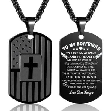 Imagem de Presentes de namorado, To My Boyfriend, colar de cruz com bandeira americana, corrente com pingente de etiqueta de cachorro, aniversário, Páscoa, formatura, Natal, Dia dos Namorados, presentes
