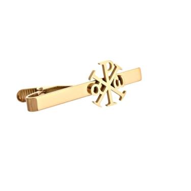 Imagem de Hexagrama de flor de lis Chi-Rho banhado a ouro e prata, vários padrões para homens, prendedor de gravata, joia de pai, moderation, Aço inoxidável, Sem Pedra Preciosa