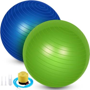 Imagem de Leyndo 2 bolas de ioga a granel grande 66 polegadas bola de exercício anti explosão bola fitness bola com bomba rápida, 65 cm para melhorar a postura, equilíbrio, ioga, pilates, treinamento, verde e