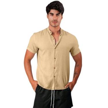 Imagem de Camisa Social Gola Padre Masculina Slim Fit Manga Curta - Mitchelgutto